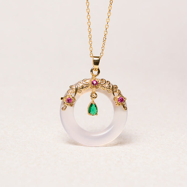 Collana con Buddha Stones, calcedonio verde, fibbia della pace, forza