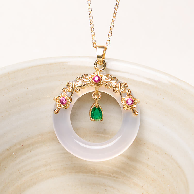 Collana con Buddha Stones, calcedonio verde, fibbia della pace, forza