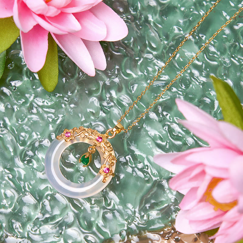 Collana con Buddha Stones, calcedonio verde, fibbia della pace, forza