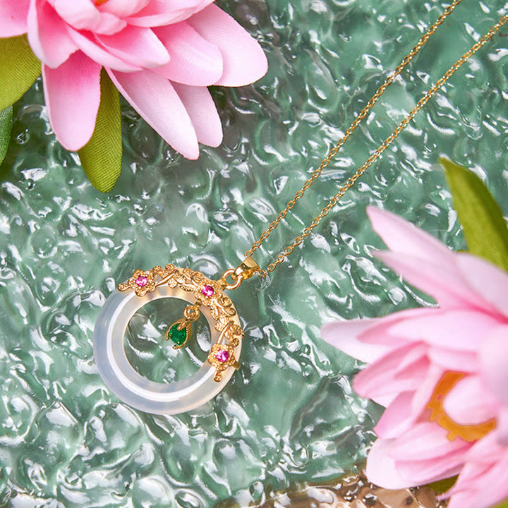 Collana con Buddha Stones, calcedonio verde, fibbia della pace, forza