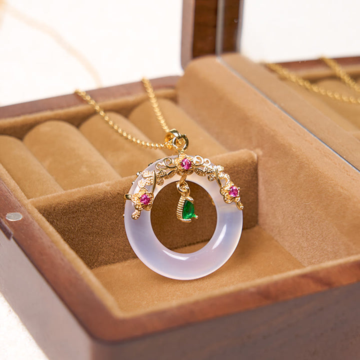 Collana con Buddha Stones, calcedonio verde, fibbia della pace, forza