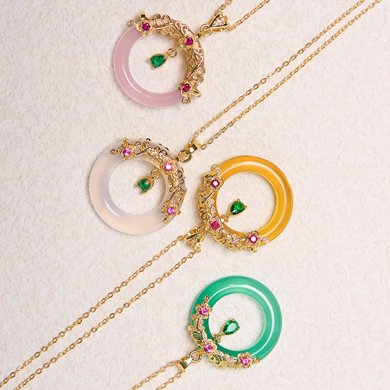 Collana con Buddha Stones, calcedonio verde, fibbia della pace, forza