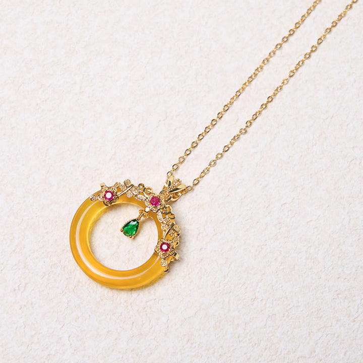 Collana con Buddha Stones, calcedonio verde, fibbia della pace, forza