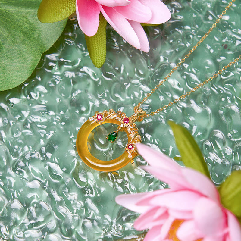 Collana con Buddha Stones, calcedonio verde, fibbia della pace, forza