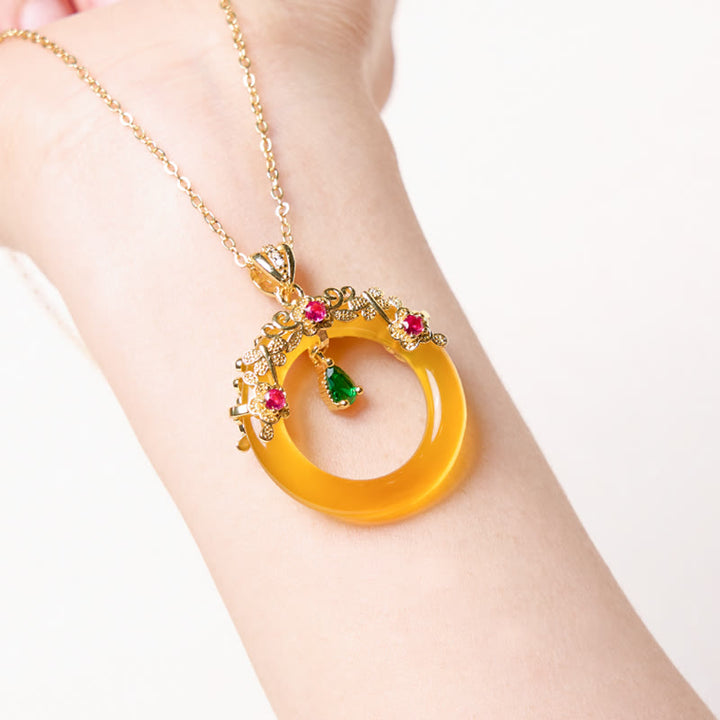 Collana con Buddha Stones, calcedonio verde, fibbia della pace, forza