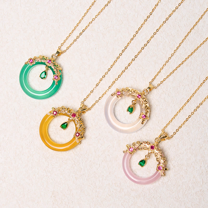 Collana con Buddha Stones, calcedonio verde, fibbia della pace, forza