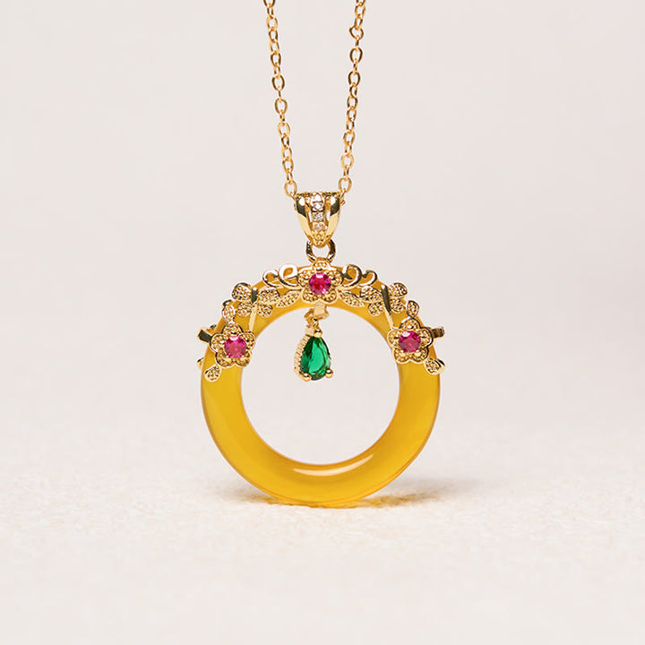 Collana con Buddha Stones, calcedonio verde, fibbia della pace, forza