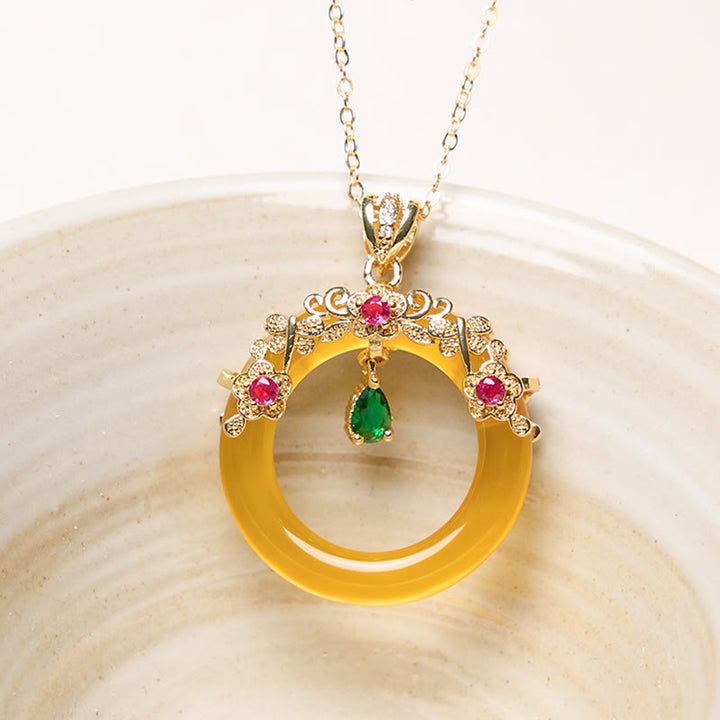 Collana con Buddha Stones, calcedonio verde, fibbia della pace, forza