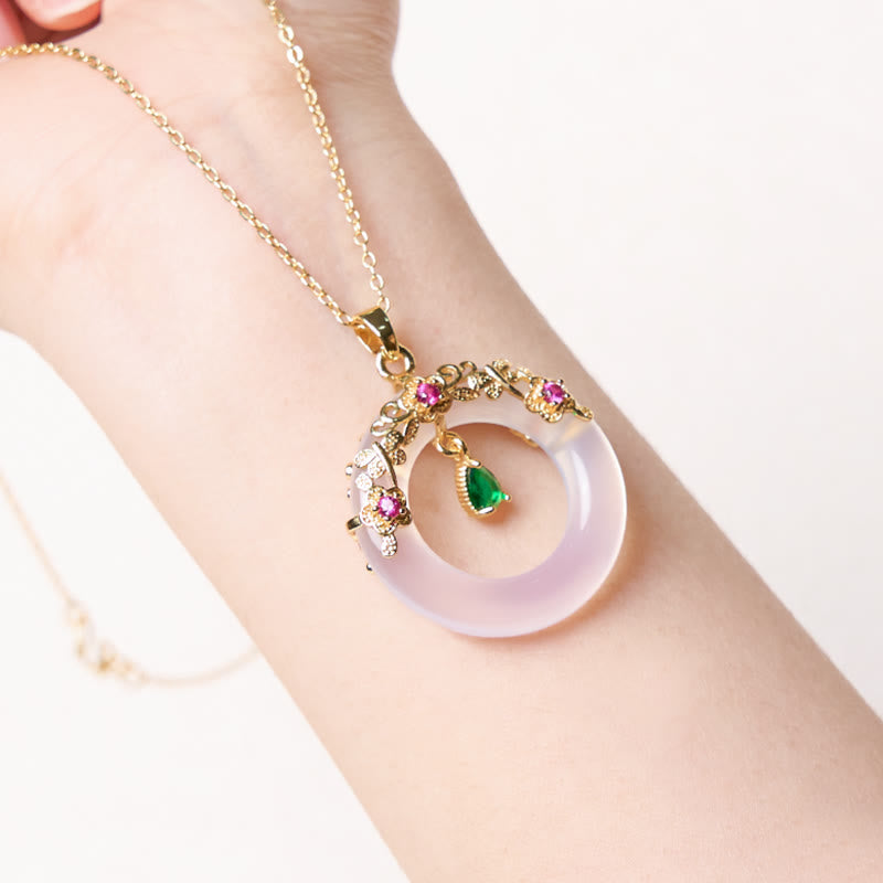 Collana con Buddha Stones, calcedonio verde, fibbia della pace, forza