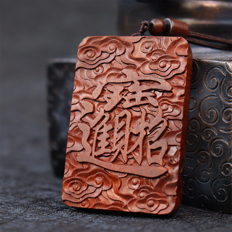 Buddha Stones Naturale Fulmine Colpito Giuggiola Legno PiXiu Moneta di Rame Collana Pendente Portafortuna