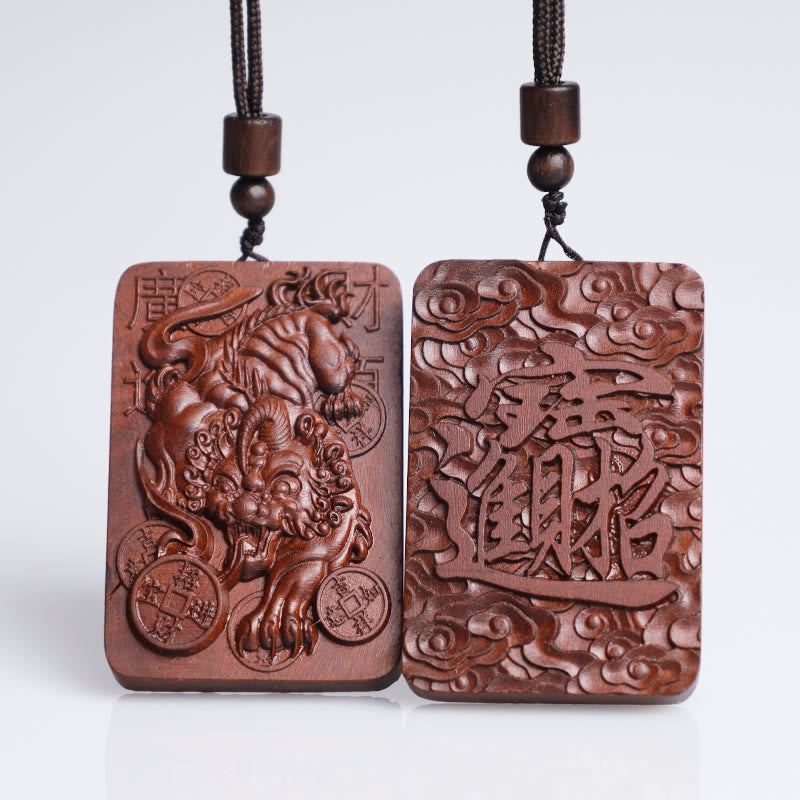 Buddha Stones Naturale Fulmine Colpito Giuggiola Legno PiXiu Moneta di Rame Collana Pendente Portafortuna