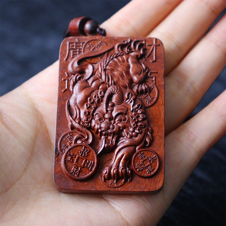 Buddha Stones Naturale Fulmine Colpito Giuggiola Legno PiXiu Moneta di Rame Collana Pendente Portafortuna