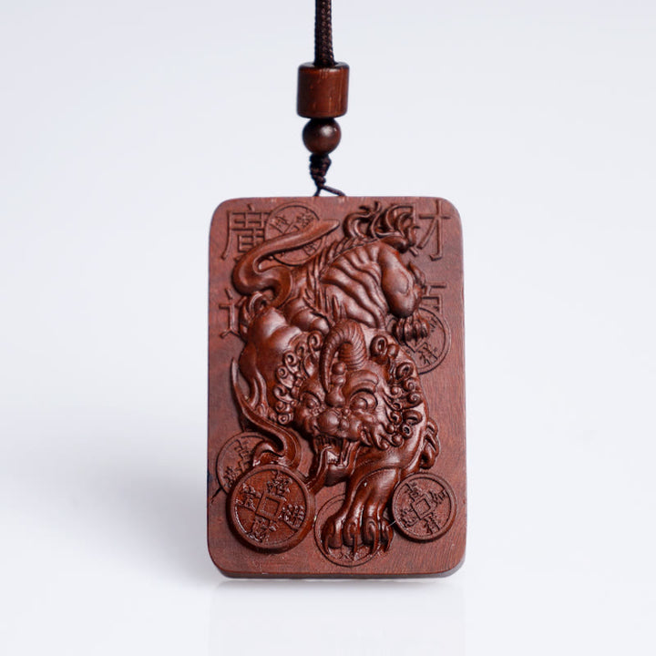 Buddha Stones Naturale Fulmine Colpito Giuggiola Legno PiXiu Moneta di Rame Collana Pendente Portafortuna