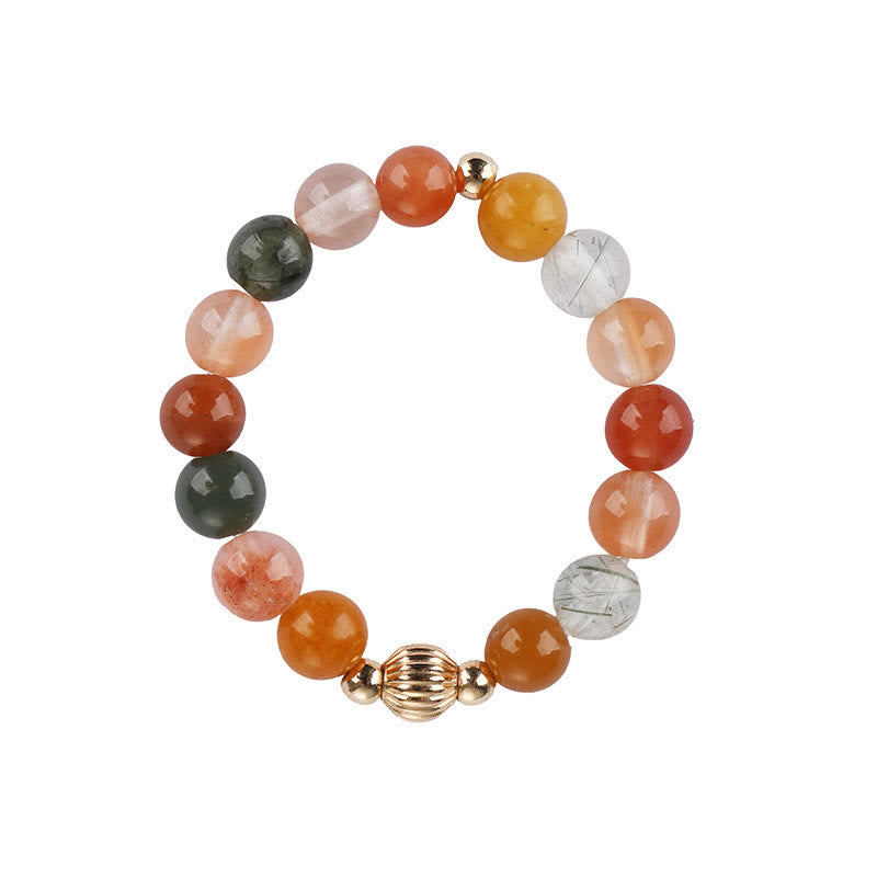 Buddha Stones in rame placcato oro 14k Fu Lu Shou Crystal Peach Moonstone Happiness Wealth