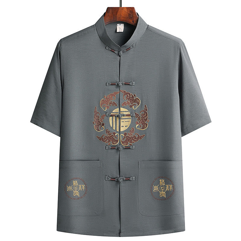 Buddha Stones Fu Character Tang Suit Hanfu Tradizionale Uniforme Manica Corta Top Pantaloni Abbigliamento Uomo Set - image 2