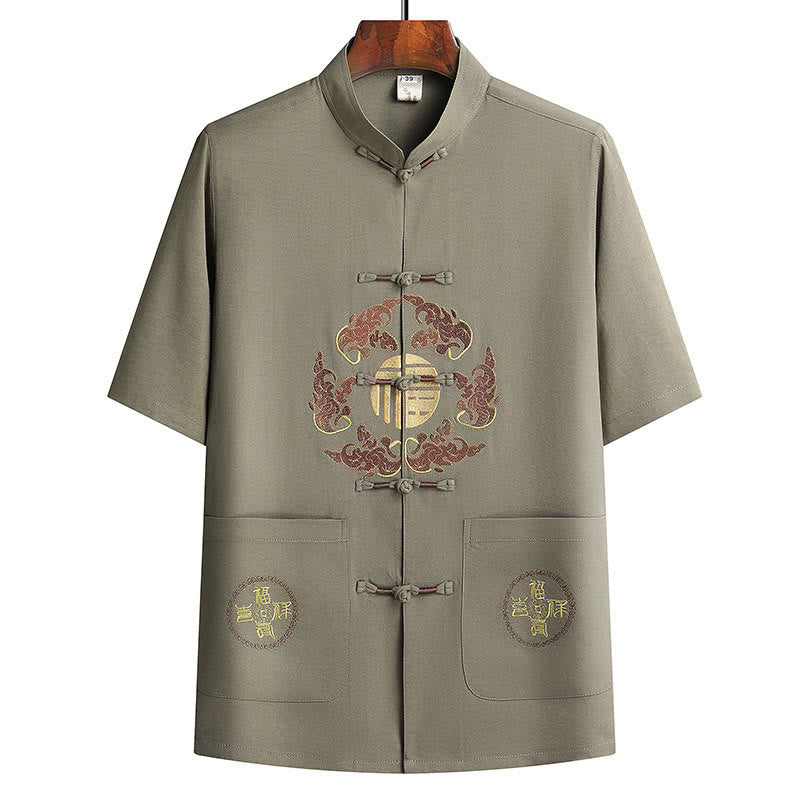 Buddha Stones Fu Character Tang Suit Hanfu Tradizionale Uniforme Manica Corta Top Pantaloni Abbigliamento Uomo Set - image 25
