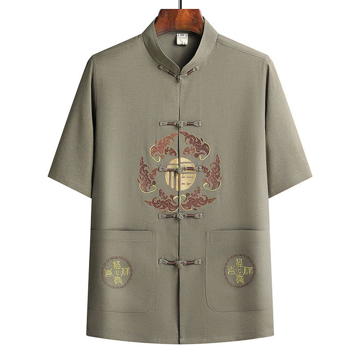 Buddha Stones Fu Character Tang Suit Hanfu Tradizionale Uniforme Manica Corta Top Pantaloni Abbigliamento Uomo Set - image 25