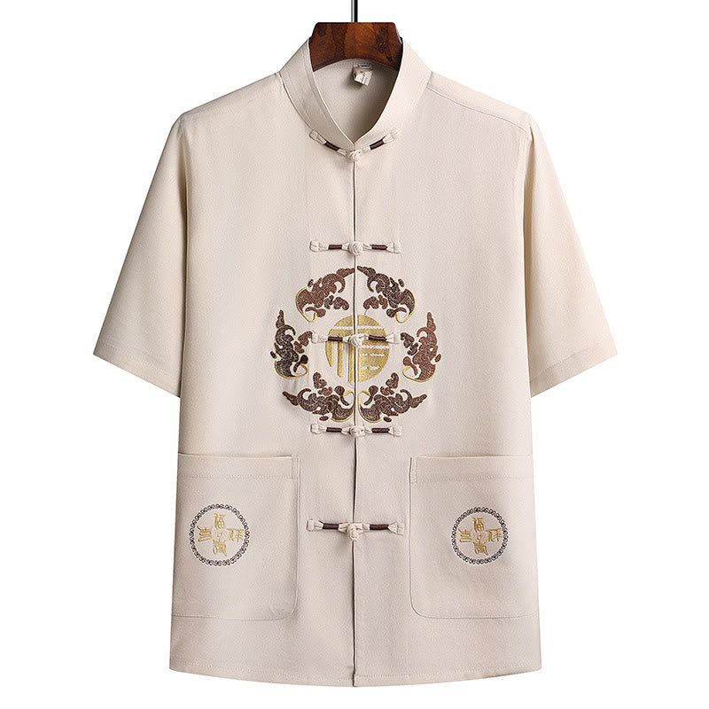 Buddha Stones Fu Character Tang Suit Hanfu Tradizionale Uniforme Manica Corta Top Pantaloni Abbigliamento Uomo Set - image 28