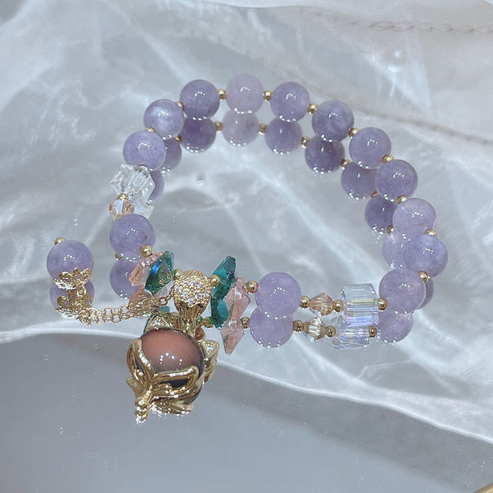 Braccialetto della felicità con ciondolo volpe in giada viola naturale Buddha Stones