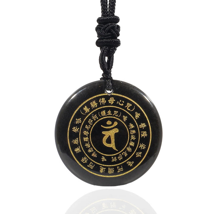 Buddha Stones Vairocana Tathagata Mantra Sanscrito Vari Cristalli Ossidiana Nera Avventurina Verde Forza Collana Pendente