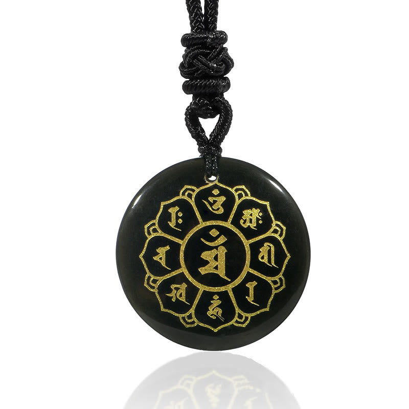 Buddha Stones Om Mani Padme Hum Naturale Vari Cristallo Ossidiana Nera Forza Collana Pendente - image 3