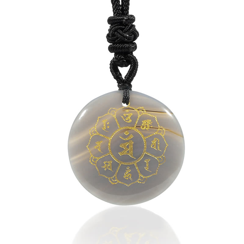Buddha Stones Om Mani Padme Hum Naturale Vari Cristallo Ossidiana Nera Forza Collana Pendente - image 32