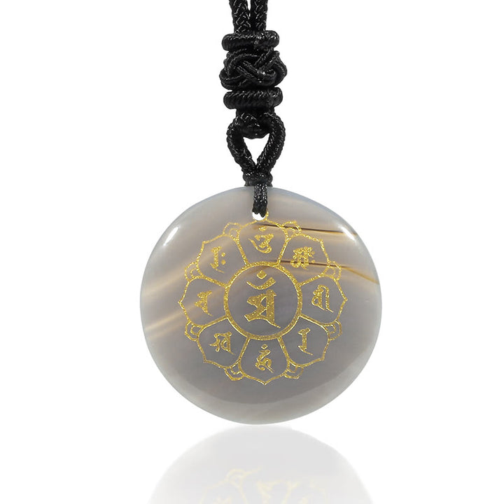 Buddha Stones Om Mani Padme Hum Naturale Vari Cristallo Ossidiana Nera Forza Collana Pendente - image 32