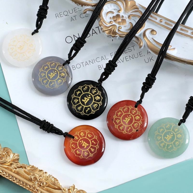 Buddha Stones Om Mani Padme Hum Naturale Vari Cristallo Ossidiana Nera Forza Collana Pendente - image 34