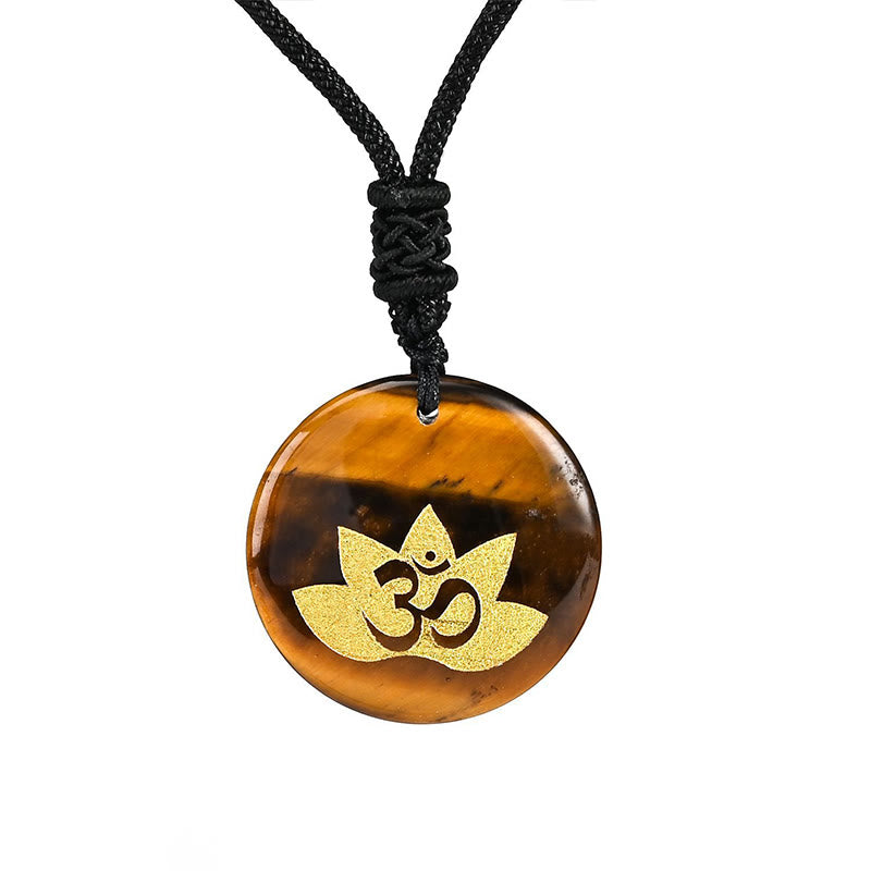 Buddha Stones OM Simbolo del Loto Vari Cristalli Ametista Occhio di Tigre Collana Pendente Guarigione