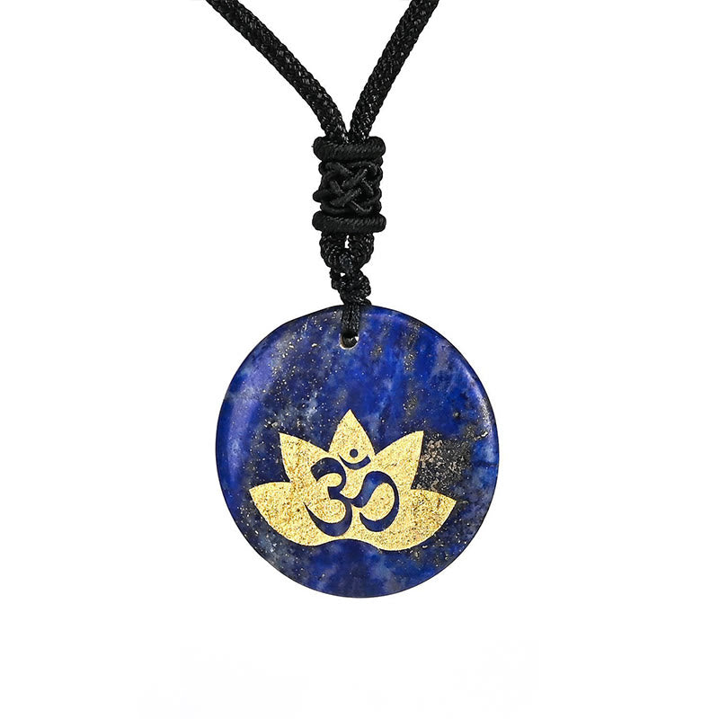 Buddha Stones OM Simbolo del Loto Vari Cristalli Ametista Occhio di Tigre Collana Pendente Guarigione