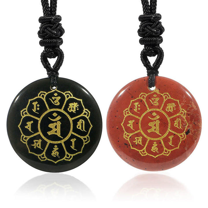 Buddha Stones Om Mani Padme Hum Naturale Vari Cristallo Ossidiana Nera Forza Collana Pendente - image 4