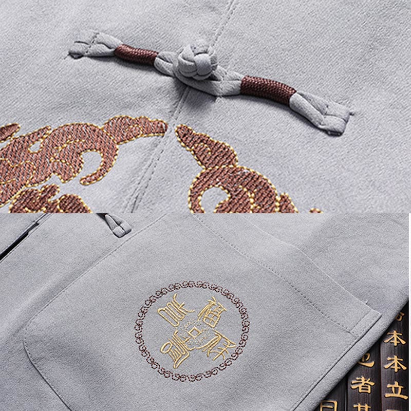 Buddha Stones Fu Character Tang Suit Hanfu Tradizionale Uniforme Manica Corta Top Pantaloni Abbigliamento Uomo Set - image 12
