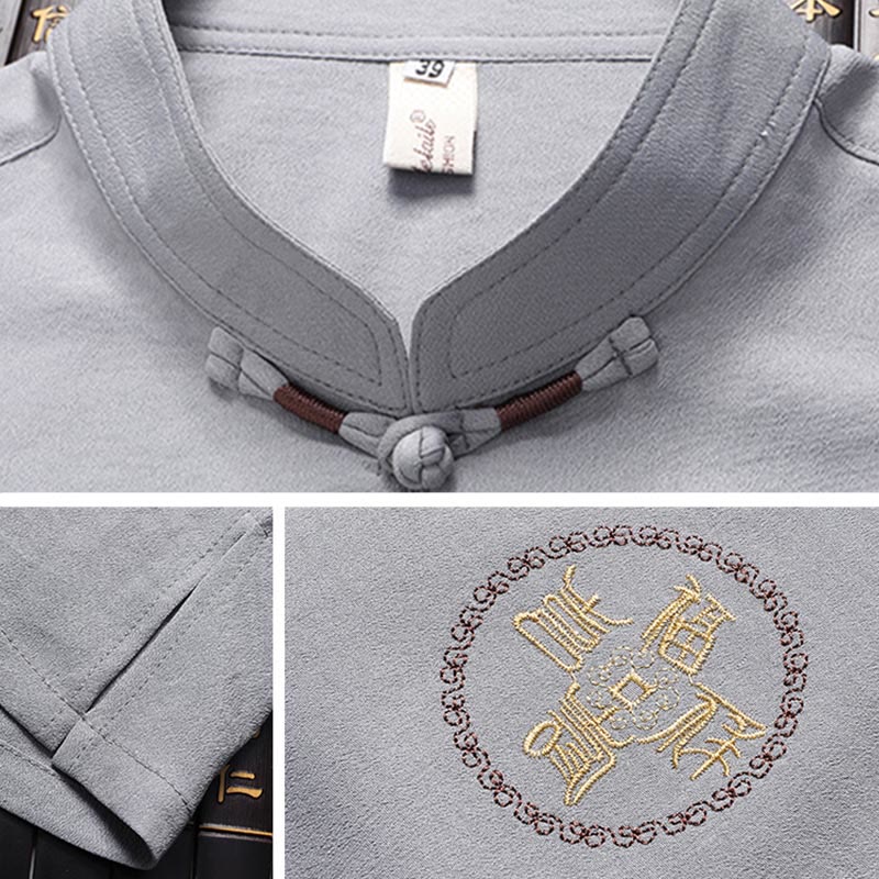 Buddha Stones Fu Character Tang Suit Hanfu Tradizionale Uniforme Manica Corta Top Pantaloni Abbigliamento Uomo Set - image 8