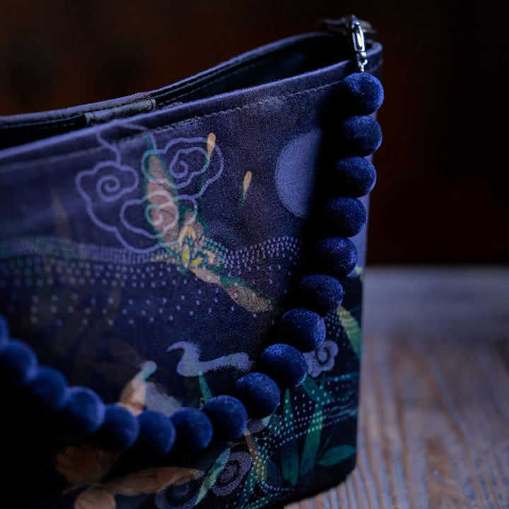 Buddha Stones Piccole foglie di bambù Farfalla Fiori di peonia Gazza Catena di metallo Borsa a tracolla Borsa a tracolla Borsa a mano