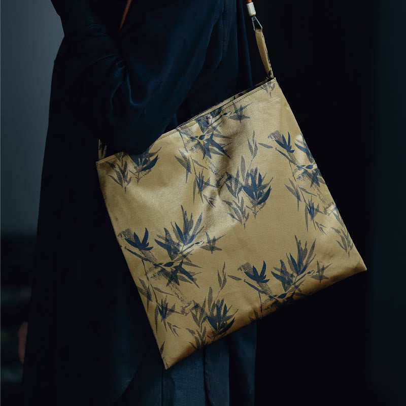 Borsa a tracolla con Buddha Stones di bambù, fiori, farfalle, cachi