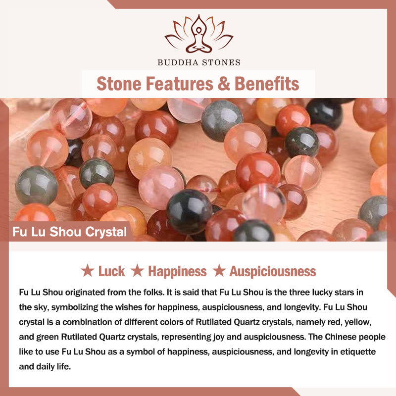 Buddha Stones in rame placcato oro 14k Fu Lu Shou Crystal Peach Moonstone Happiness Wealth