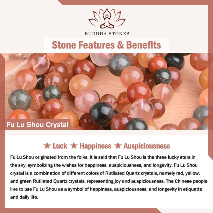 Buddha Stones in rame placcato oro 14k Fu Lu Shou Crystal Peach Moonstone Happiness Wealth