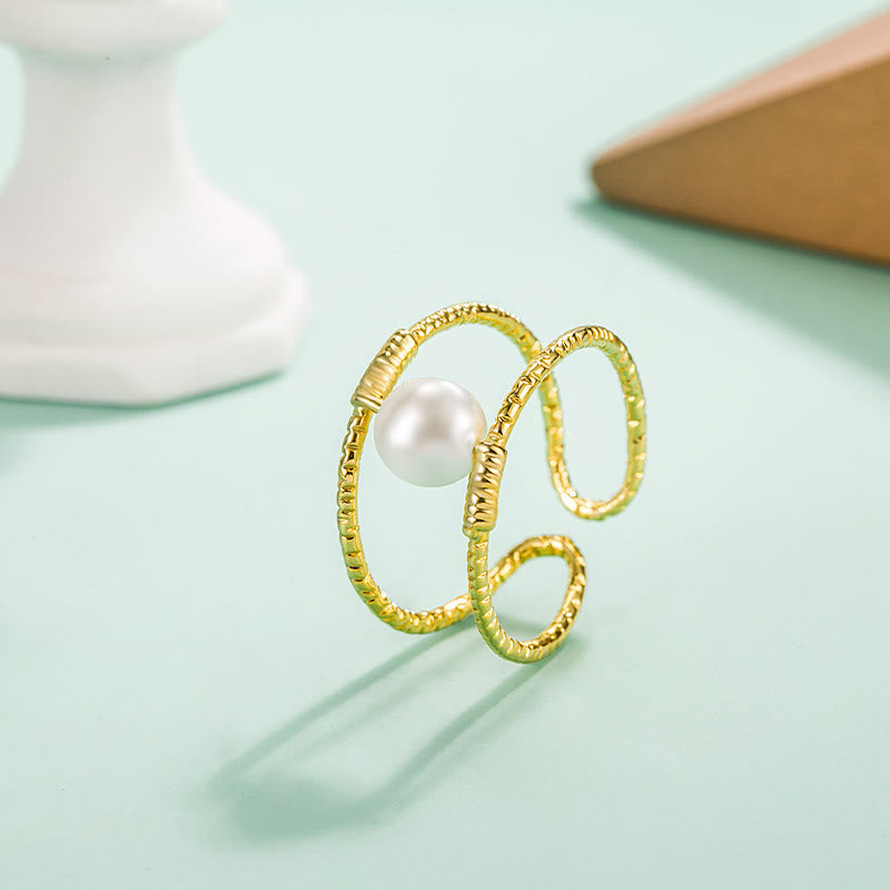 Anello regolabile con perle di giada rotonde in Buddha Stones e doppio strato di rame