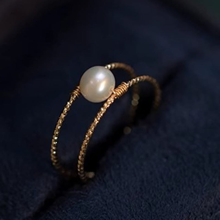 Anello regolabile con perle di giada rotonde in Buddha Stones e doppio strato di rame