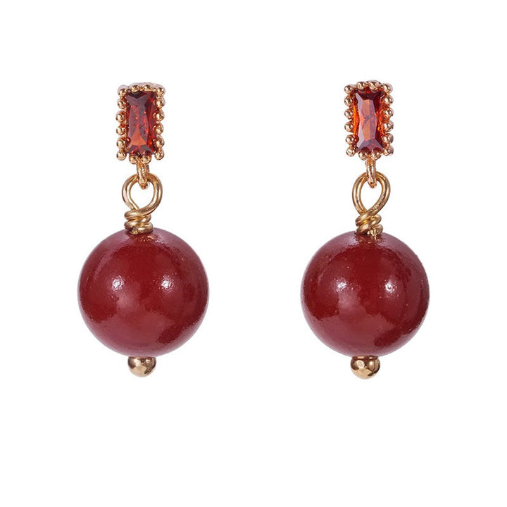 Orecchini Buddha Stones 925 Sterling Silver Post 14K Gold Filled Cinnabar Bead Zircone Calma - image 8