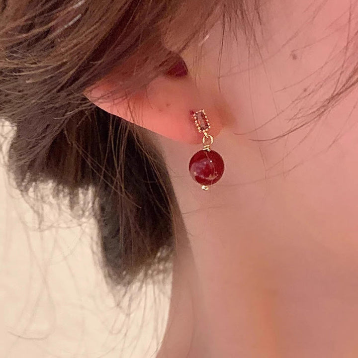 Orecchini Buddha Stones 925 Sterling Silver Post 14K Gold Filled Cinnabar Bead Zircone Calma - image 4