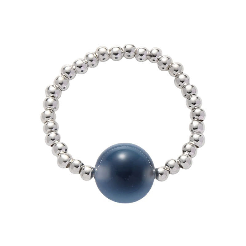 Anello con perline curative in agata blu caramellata in argento sterling 925 Buddha Stones - image 11