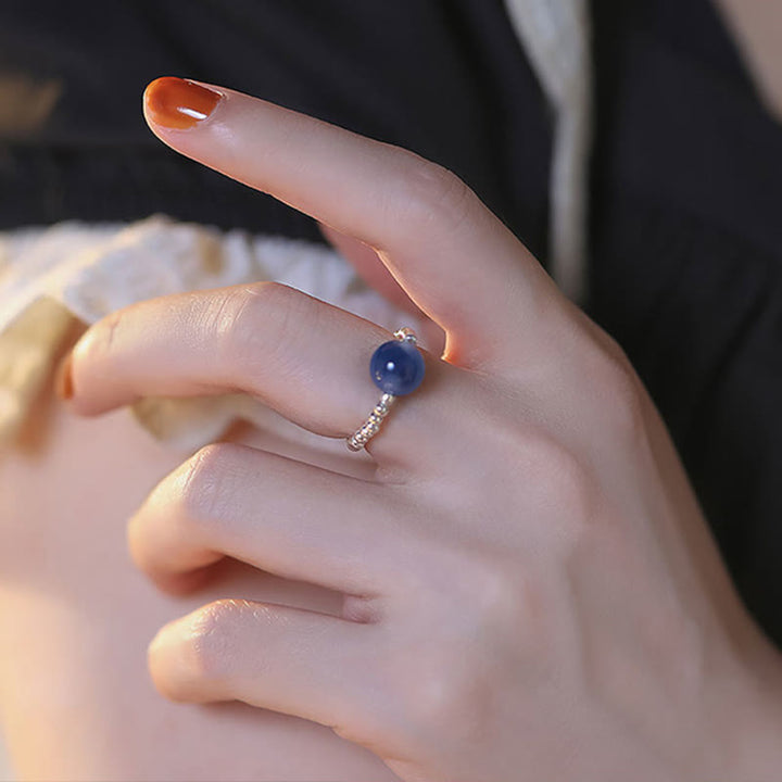 Anello con perline curative in agata blu caramellata in argento sterling 925 Buddha Stones - image 8