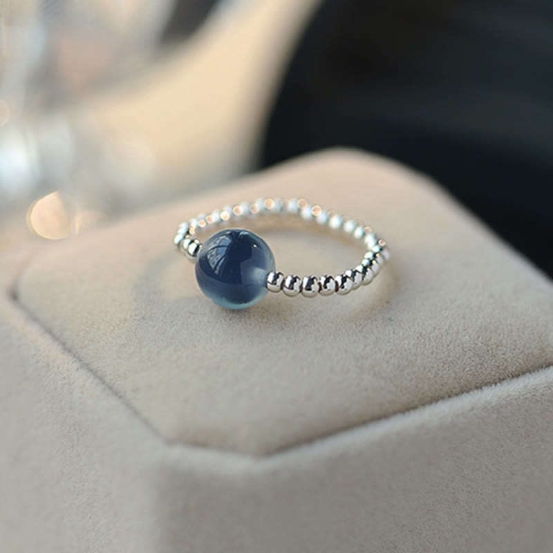 Anello con perline curative in agata blu caramellata in argento sterling 925 Buddha Stones - image 3