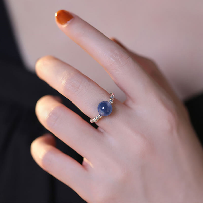 Anello con perline curative in agata blu caramellata in argento sterling 925 Buddha Stones - image 7