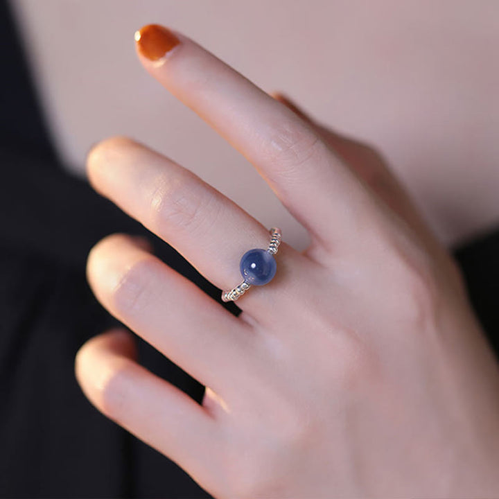 Anello con perline curative in agata blu caramellata in argento sterling 925 Buddha Stones - image 7