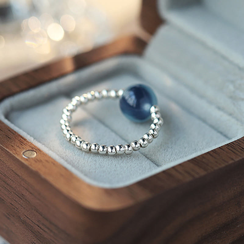 Anello con perline curative in agata blu caramellata in argento sterling 925 Buddha Stones - image 2