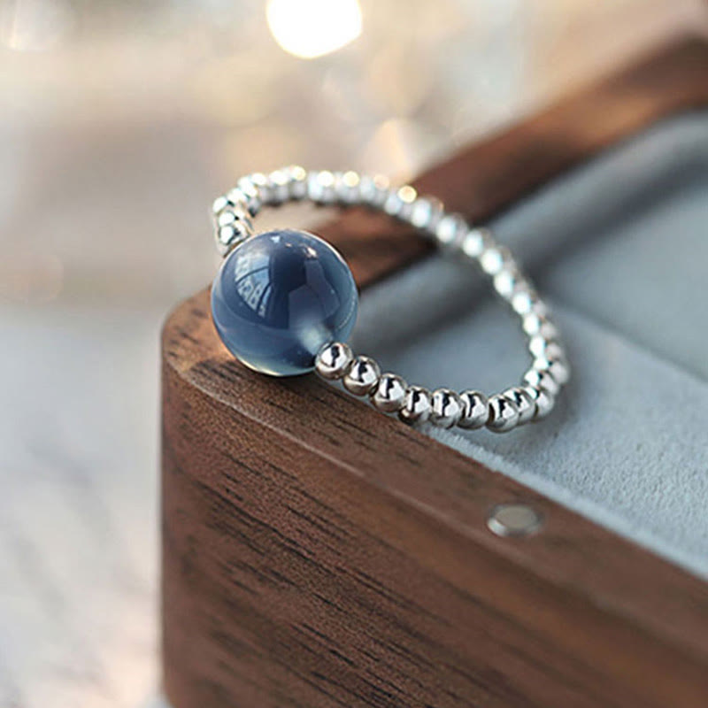 Anello con perline curative in agata blu caramellata in argento sterling 925 Buddha Stones - image 1