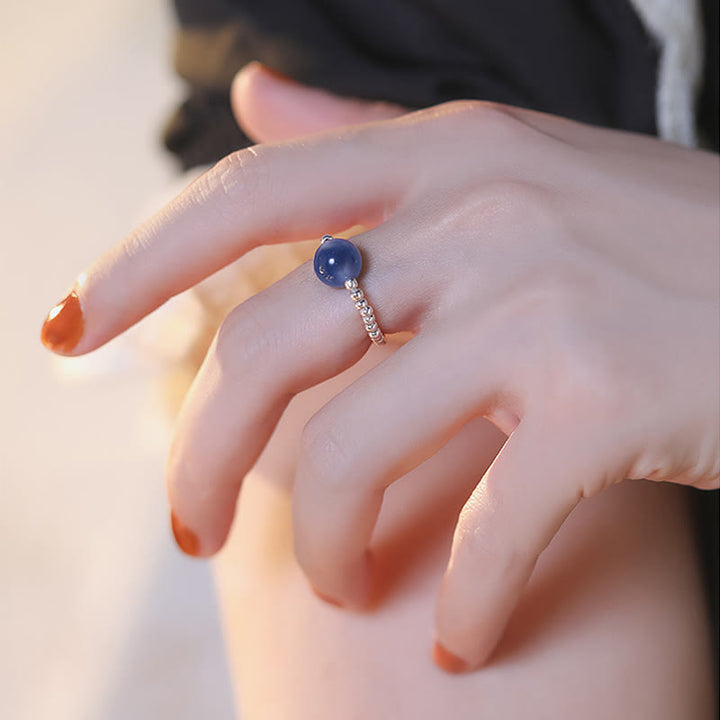 Anello con perline curative in agata blu caramellata in argento sterling 925 Buddha Stones - image 9