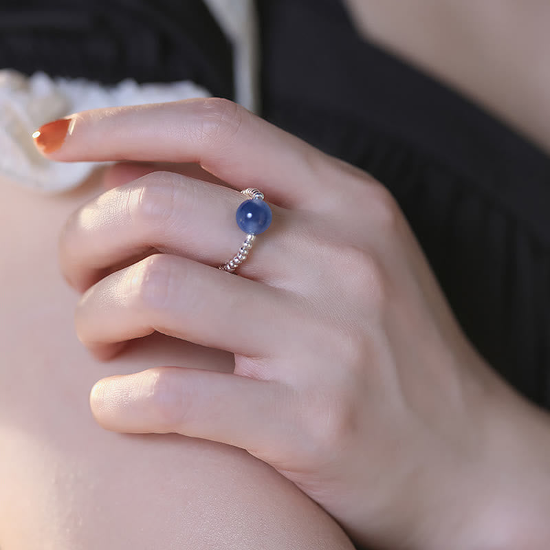 Anello con perline curative in agata blu caramellata in argento sterling 925 Buddha Stones - image 10